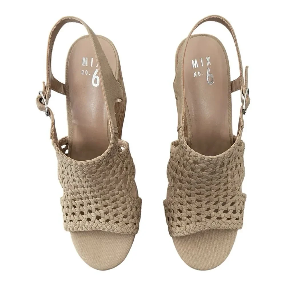 Mix No. 6 Jaleena Tan Woven Cork Wedge Sandals Platform Open Toe NIB Sz 11